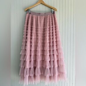 Pink Ruffle Tulle Maxi Skirt -
